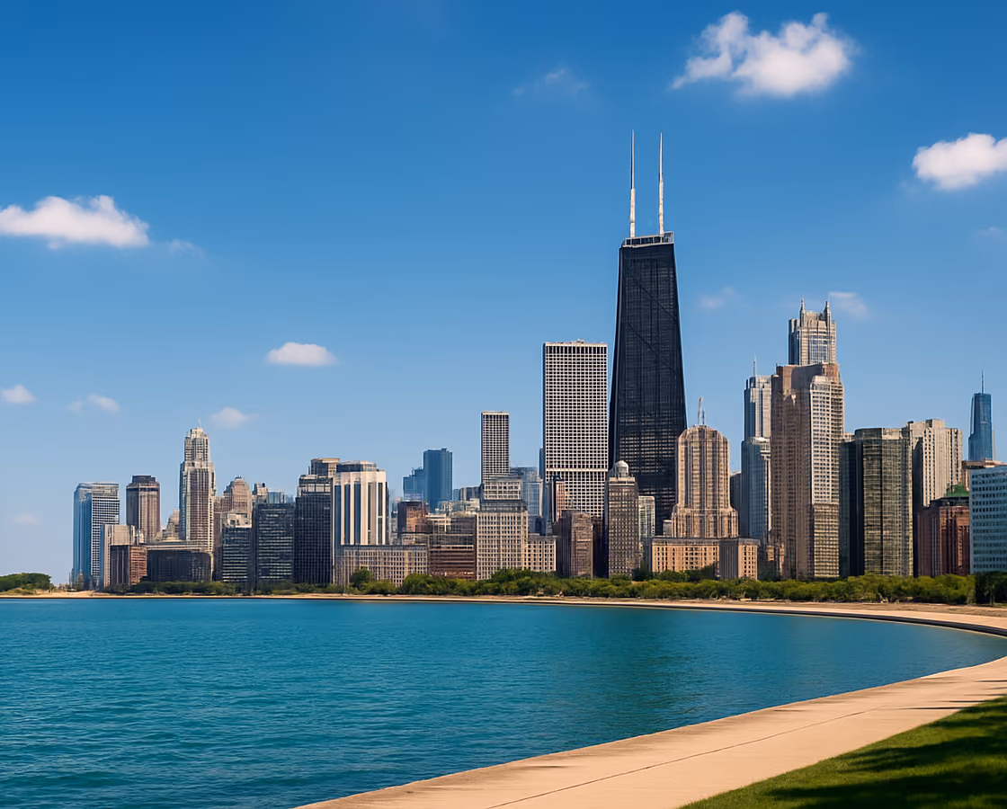 Chicago, Illinois skyline along Lake Michigan from the lakefront