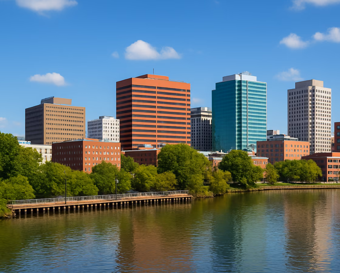 Wilmington, Delaware skyline along the Christina River waterfront