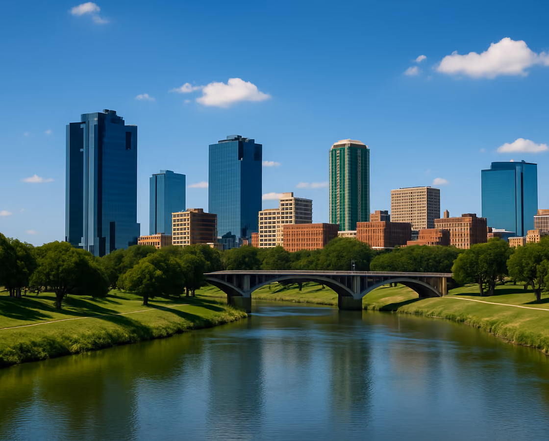 Downtown Fort Worth, Texas skyline across the Trinity River