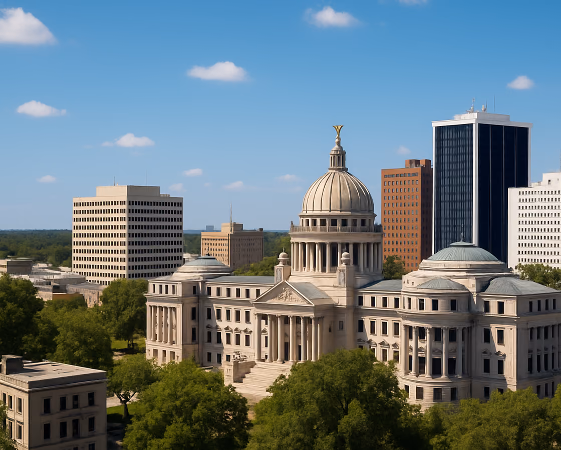 Downtown Jackson, Mississippi skyline with the Mississippi State Capitol